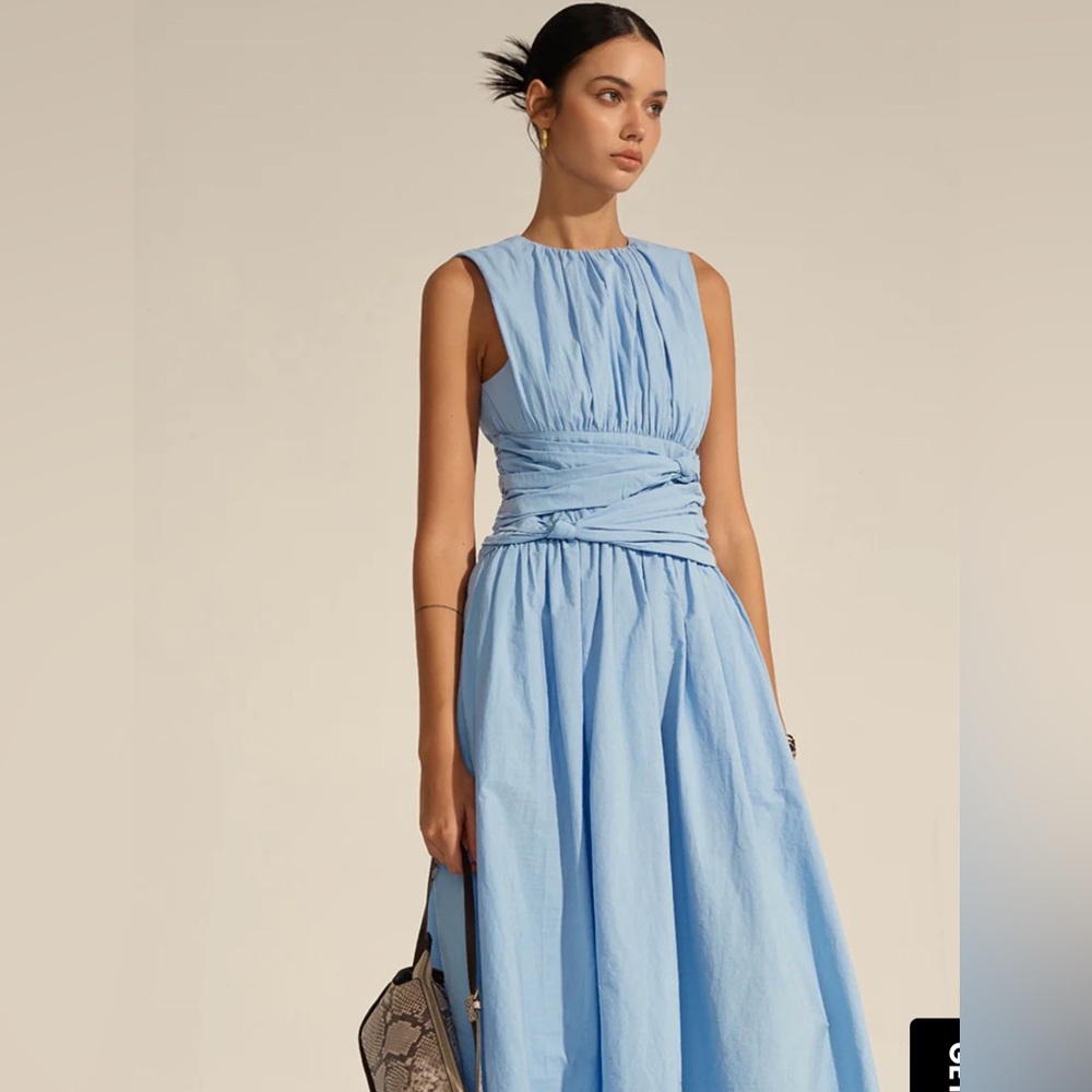 Commense NWT Rushed Waist Maxi Dress Light Yellow size small - Picture 5 of 9